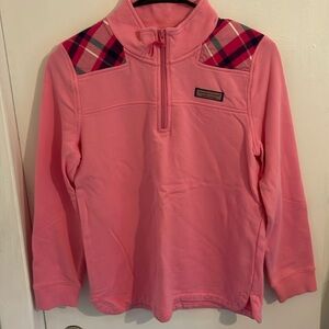 Vineyard Vines Classic 3/4 Zip, pink with plaid, Girls L (14)